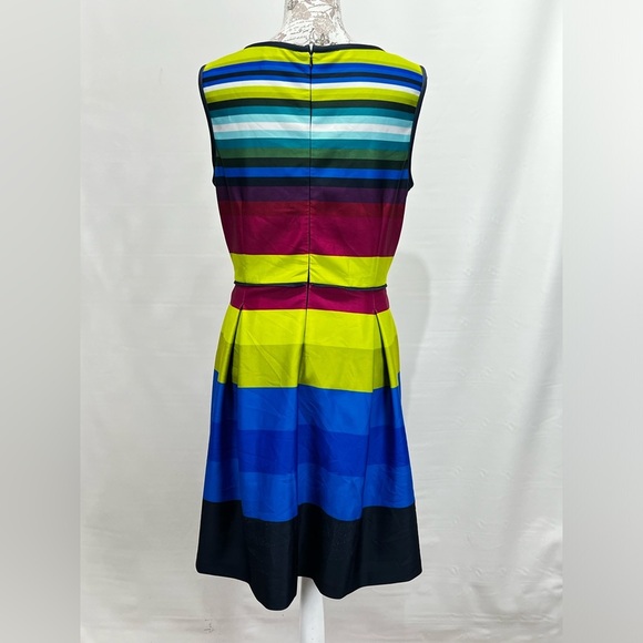 TAHARI Multi color sleeveless stripe scuba fit and flare dress size 12. - Picture 6 of 14
